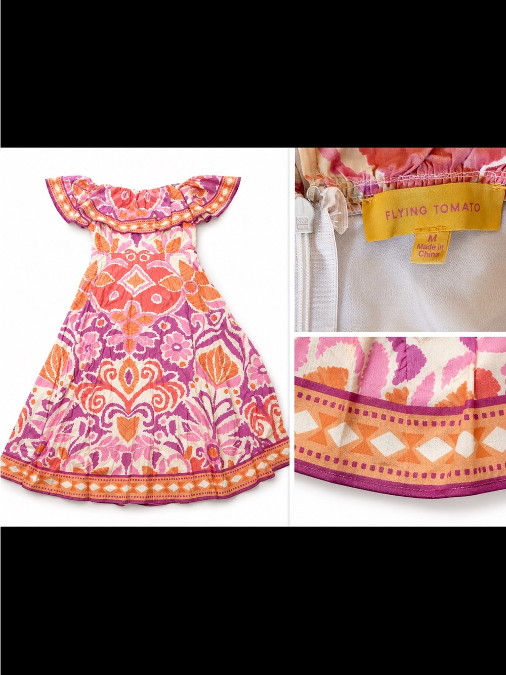 Flying Tomato Pink & Orange Floral Off-Shoulder Dress medium